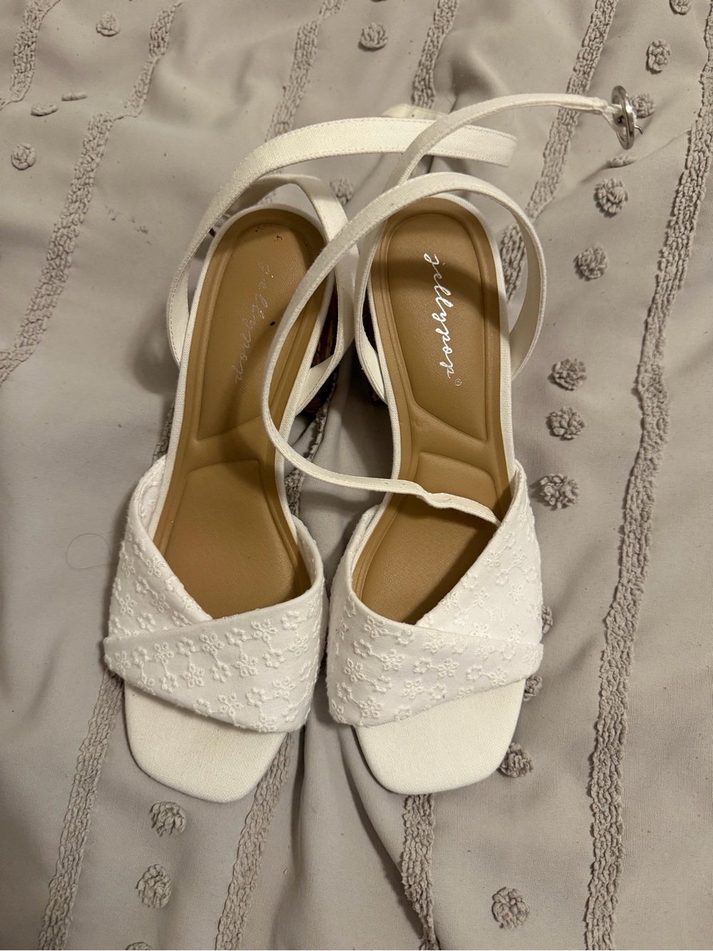 Jellypop White Lace Square-Toe Ankle Wrap Sandals - Women